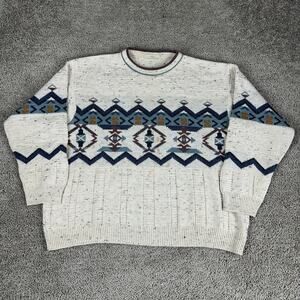 Marks & Spencer Sweater Mens XL Cream Aztec Wool Blend Vintage Crewneck 90s